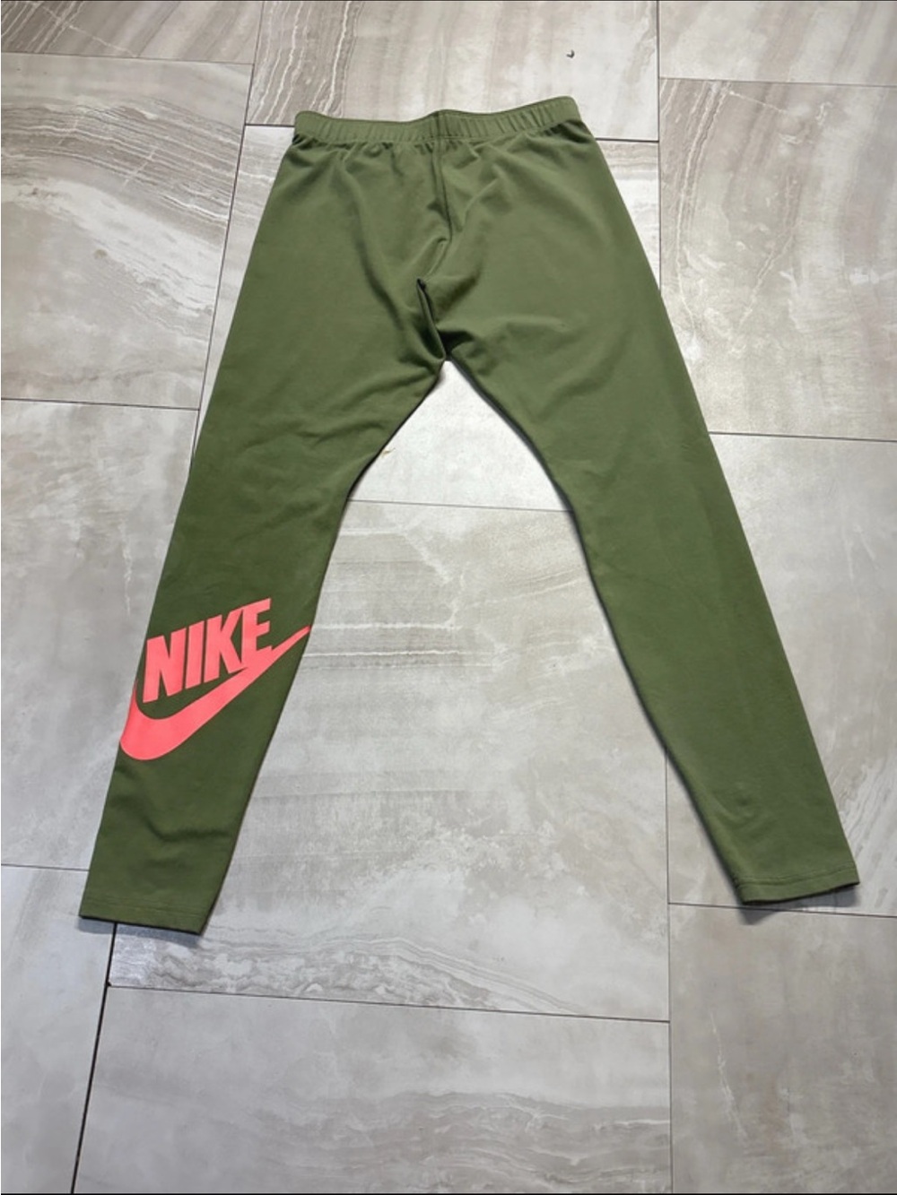 Nike Olive Green Leggings with Pink Logo